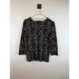 Talbots Womens Sweater Pure Merino Wool Leopard Print Black Brown Mp